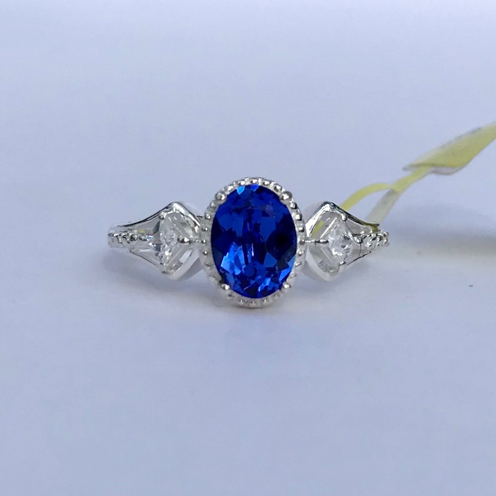 Swarovski Blue Crystal 925 Sterling Silver Ring 7